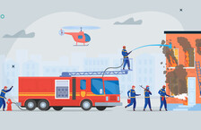 People on a fire engine showing the skills needed to become a firefighter