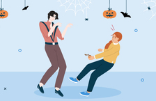 Illustration of a girl getting scared by a guy and falling over